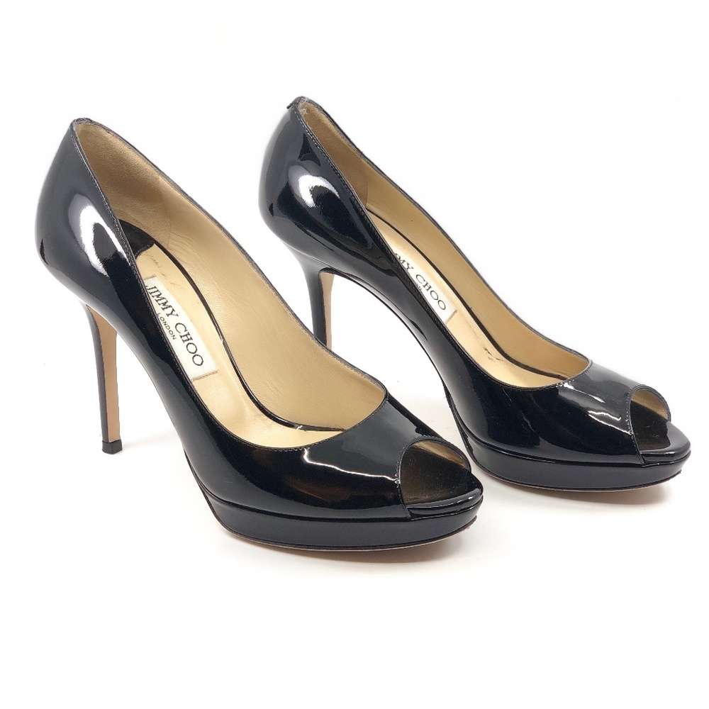 Jimmy Choo Black Patent Leather Peep Toe Pump